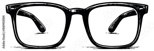 Hand drawn line art illustration of eyeglasses depicting classic eyewear for vision care and retro fashion
