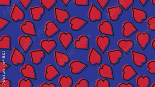 red heart seamless pattern on blue background. wallpaper and paper wrapping decoration