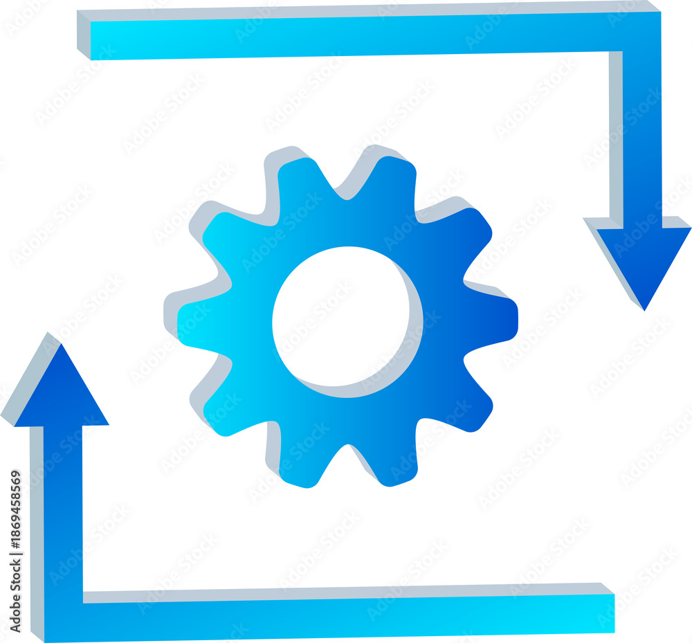 Obraz premium 3D Transformation Process Icon with Gear and Arrows Isolated on Transparent Background