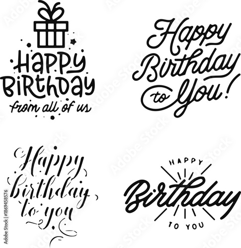 Handwritten Happy Birthday Messages with Gift in Black and White birthday wishes