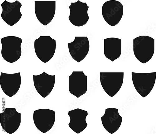 Set of Shield icon. Group of Protect shield security. Collection Badge quality symbol. Logo or emblem. Protection and safeguard symbol Vector illustration