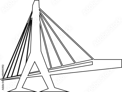 Bridge icon with arch suspension truss viaduct structures in line style, transportation infrastructure outline illustration for city map UI design