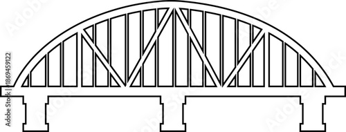 Bridge icon with arch suspension truss viaduct structures in line style, transportation infrastructure outline illustration for city map UI design