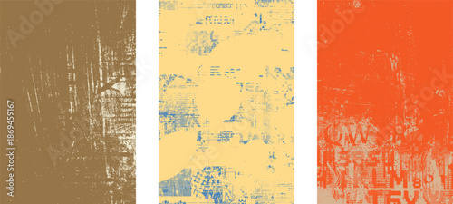 Grunge background texture vector overlay set with rough halftone noise for modern design, posters and digital layouts. Combined and mixed layered background for digital design.