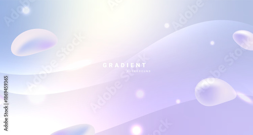 Soft pastel gradient background with floating shapes.