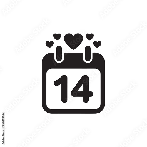 Valentine's Day calendar icon with hearts on the 14th