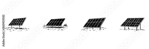 Solar Panel Array Doodle Sketch Set. Renewable Energy And Sustainable Power Generation In Hand Drawn Style Collection. Eco-Friendly Technology. Isolated Vector Illustration
