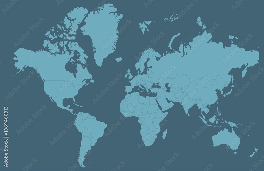 Fototapeta premium vector world map features a clean and modern layout, making it an ideal resource for educational projects and professional presentations. The design showcases global continents and country outlines.