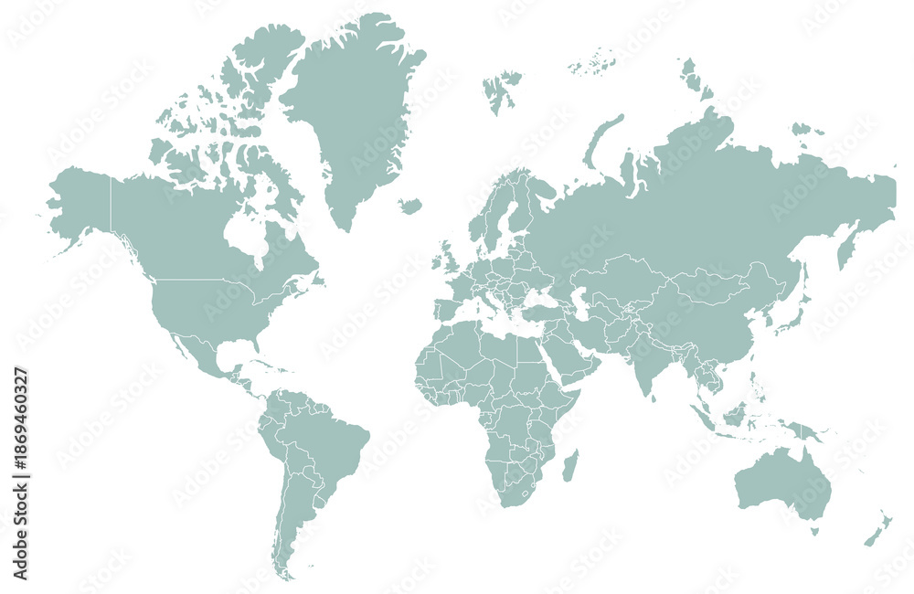 Fototapeta premium vector world map features a clean and modern layout, making it an ideal resource for educational projects and professional presentations. The design showcases global continents and country outlines.