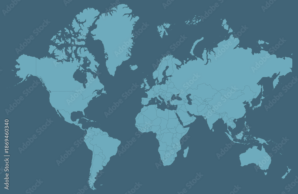 Fototapeta premium vector world map features a clean and modern layout, making it an ideal resource for educational projects and professional presentations. The design showcases global continents and country outlines.