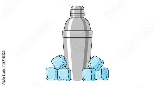 Cocktail Shaker and Ice Cubes Vector Illustration for Drink Preparation