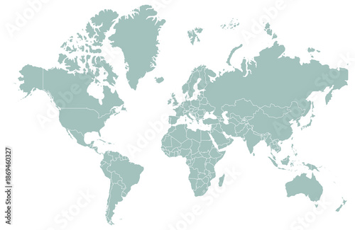 vector world map features a clean and modern layout, making it an ideal resource for educational projects and professional presentations. The design showcases global continents and country outlines.