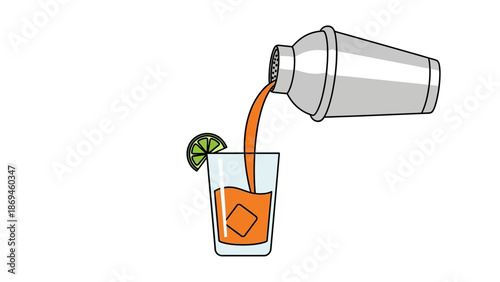 Pouring Orange Drink Into Glass With Ice and Lime Garnish