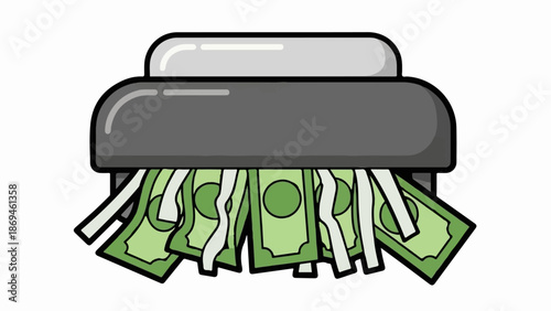 Money being shredded into strips by a document shredder machine