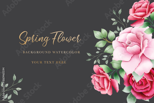 Elegant Watercolor Roses Floral Background with Green Leaves