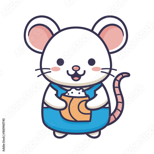 Cartoon Mouse Holding Cheese Illustration