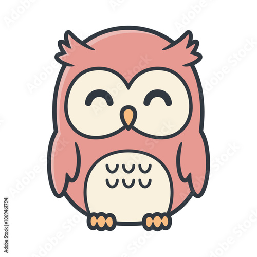 Adorable Pink Owl Cartoon Illustration