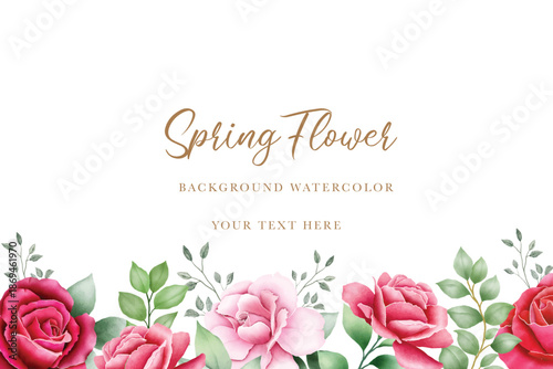 Elegant Watercolor Roses Floral Background with Green Leaves