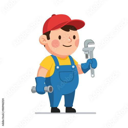 Cute plumber with tools, a charming flat vector illustration for your projects