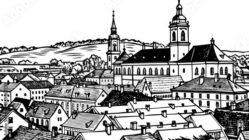 Very beautiful panoramic view of the old town of Eger, Hungary, highlighting historic rooftops, churches, and rolling hills that together form a charming and culturally rich European cityscape.