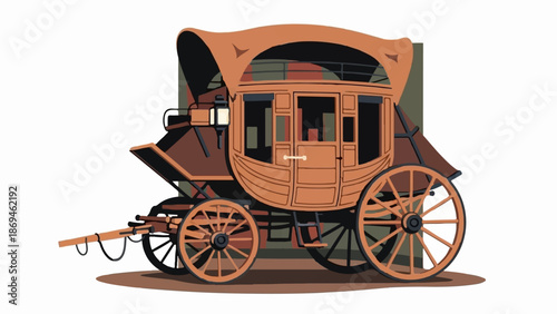 Old-fashioned wooden horse-drawn carriage with canvas top