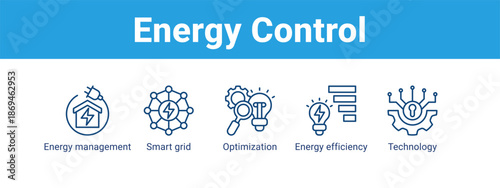 Energy Control web banner icon vector illustration concept ,  with icon of Energy management, Smart grid, Optimization, Energy.