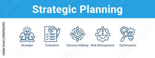 Strategic Planning web banner icon vector illustration concept ,  with icon of Strategic, Evaluation, Decision Making, Risk.