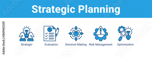Strategic Planning web banner icon vector illustration concept ,  with icon of Strategic, Evaluation, Decision Making, Risk.