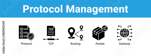 Protocol Management web banner icon vector illustration concept ,  with icon of Protocol, TCP, Routing.