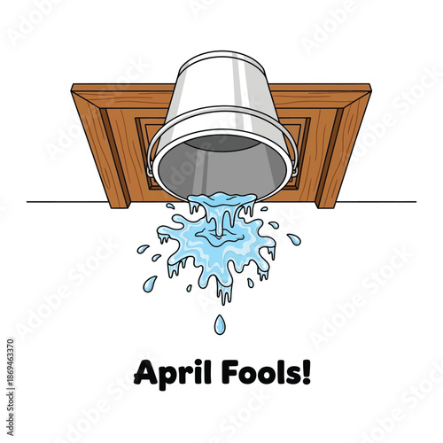 Bucket Spill Prank April Fools Day Humor Cartoon