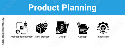 Product Planning web banner icon vector illustration concept ,  with icon of Product development, New product, Design.