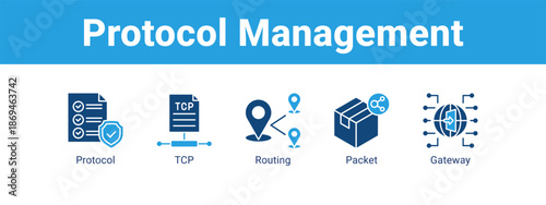 Protocol Management web banner icon vector illustration concept ,  with icon of Protocol, TCP, Routing.