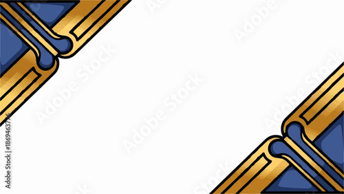 Ornate gold and blue corner accents with a clean white background