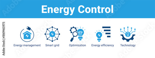Energy Control web banner icon vector illustration concept ,  with icon of Energy management, Smart grid, Optimization, Energy.
