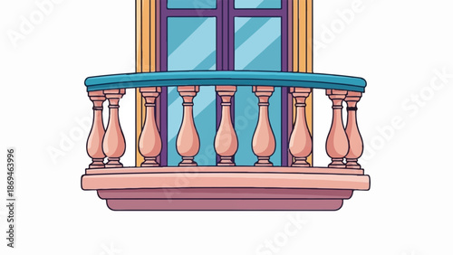 Ornate balcony with balusters and decorative pillars against a window