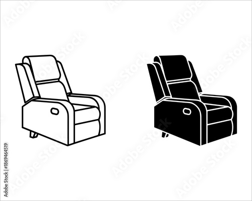 Two recliner chairs in black and white line reclining chair black chair white chair line furniture