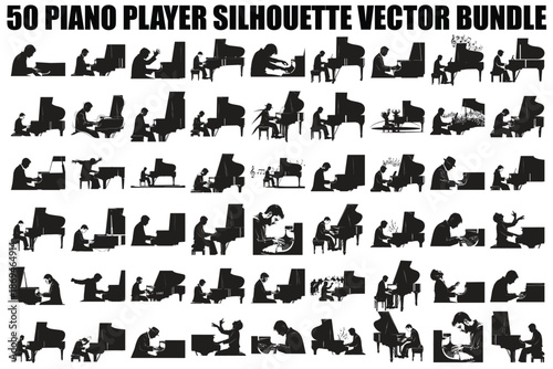 Piano Player Silhouette Vector Bundle