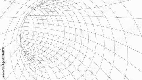 Abstract 3D tunnel. Vector wormhole. Path from grid.