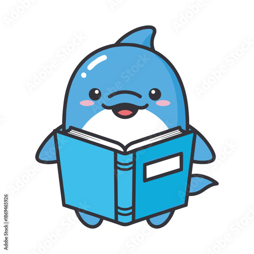 Cartoon Shark Reading Book Illustration