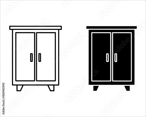 Two cabinet doors with handles in white and black color