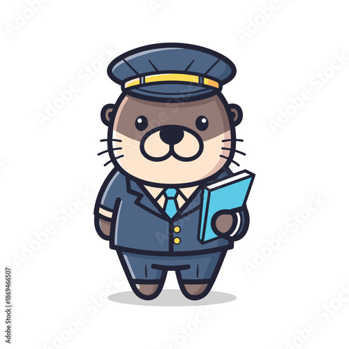 Cartoon Otter Mailman Delivering Mail