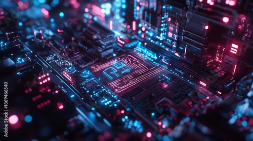 Futuristic AI Processor Chip on Circuit Board