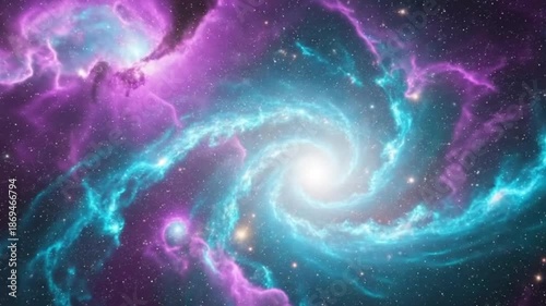Celestial Symphony: A breathtaking cosmic vista unfolds, revealing a swirling spiral galaxy, a symphony of vibrant purples, teals, and ethereal blues.