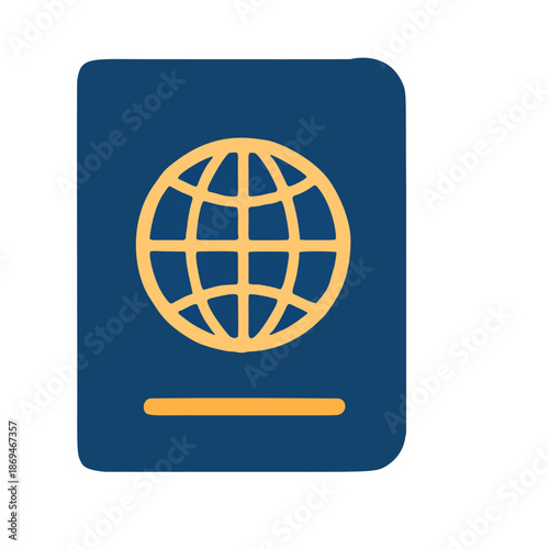 Flat Illustration Blue Passport with Globe Travel Document Icon