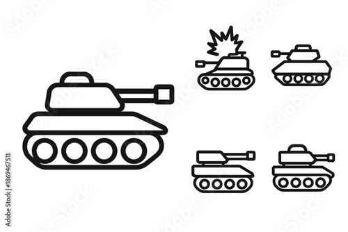 Simple tank icons collection: military, war, vehicle illustrations