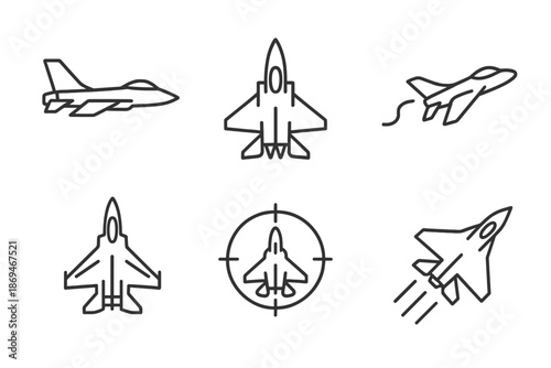 Outline icons of fighter jets in various positions and angles