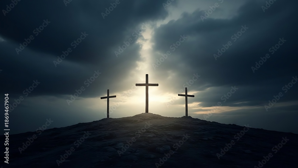 Obraz premium Solemn Good Friday Faith Concept with Illuminated Cross