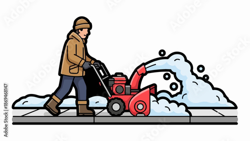 Person using a snow blower to clear snow from a sidewalk