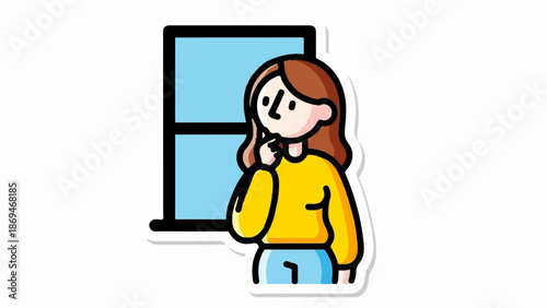Person thoughtfully looks out a window, contemplating