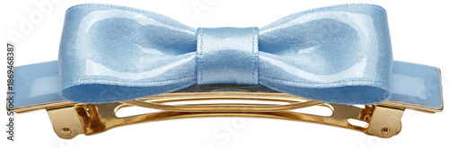 Blue satin ribbon hair barrette with gold clip